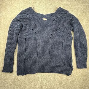 Pink Rose Sweater Women Size Small Navy blue Color Cropped Cut Out Back